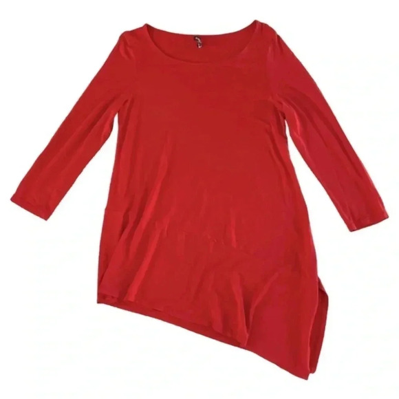 Eileen Fisher Asymmetric Jersey Top Women’s M Burnt Orange Boho Artsy Lagenlook - Picture 2 of 14